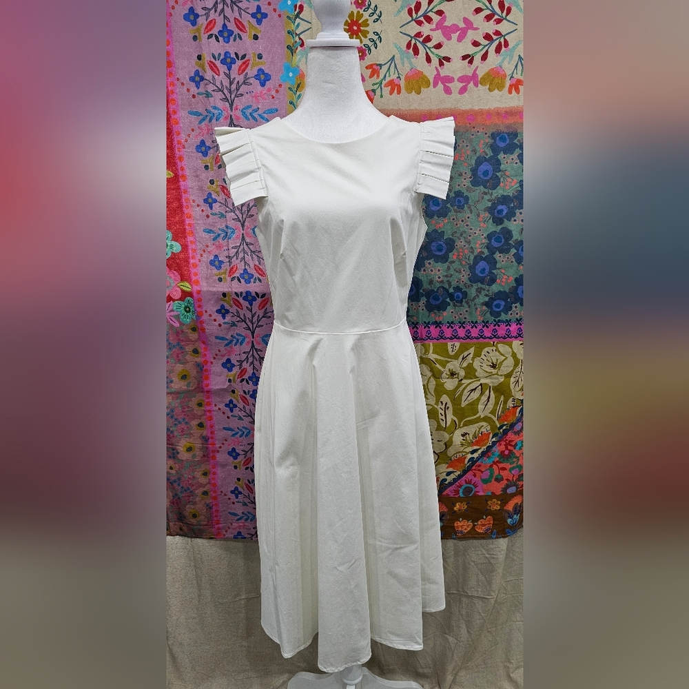 Women's Antonio Melani Cotton White Dress Ruffle Capped Sleeves Size 6NWT